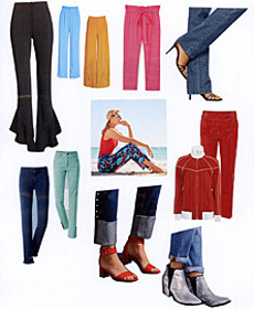 Draped trousers, culottes, higher waists on pants this year